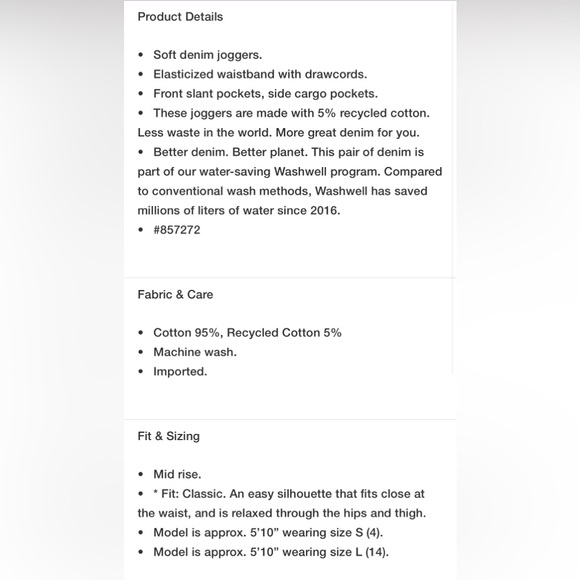 NWT GAP Easy Denim Cargo Joggers - Picture 5 of 5